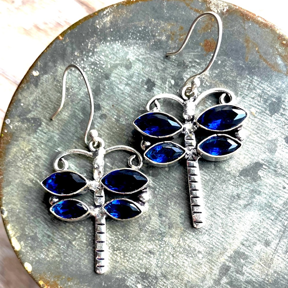 Whimsical Sterling Silver Topaz Regal Blue Firefly Dangle Drop Pierced Earrings